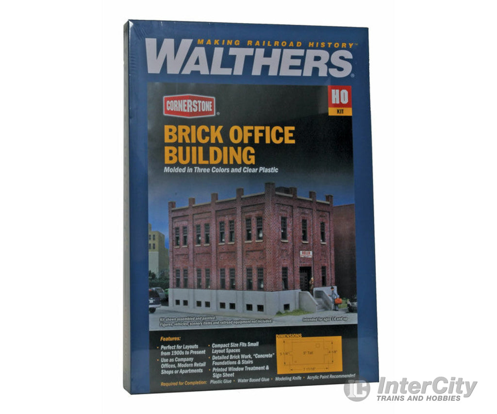 Walthers Cornerstone 4050 Brick Office Building -- Kit - 7-11/16 X 5-1/4 5’ 19.5 13.3 12.7Cm