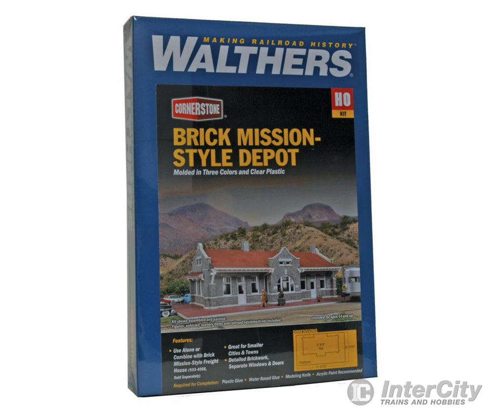 Walthers Cornerstone 4055 Brick Mission-Style Santa Fe Depot -- Kit - 11-5/16 X 6-7/16 3-3/4’