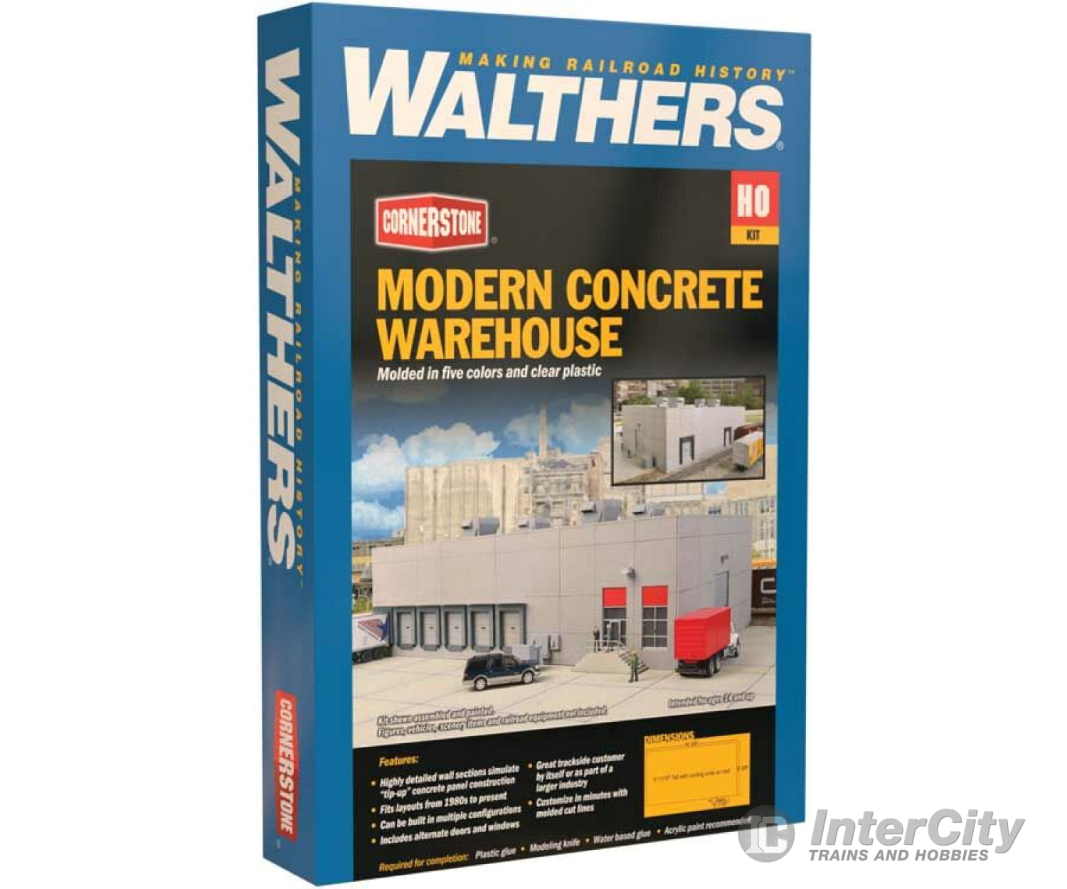 Walthers Cornerstone 4067 Modern Concrete Warehouse -- Kit - 16-5/8 X 9-1/8 5-11/16’ 42.2 23.1