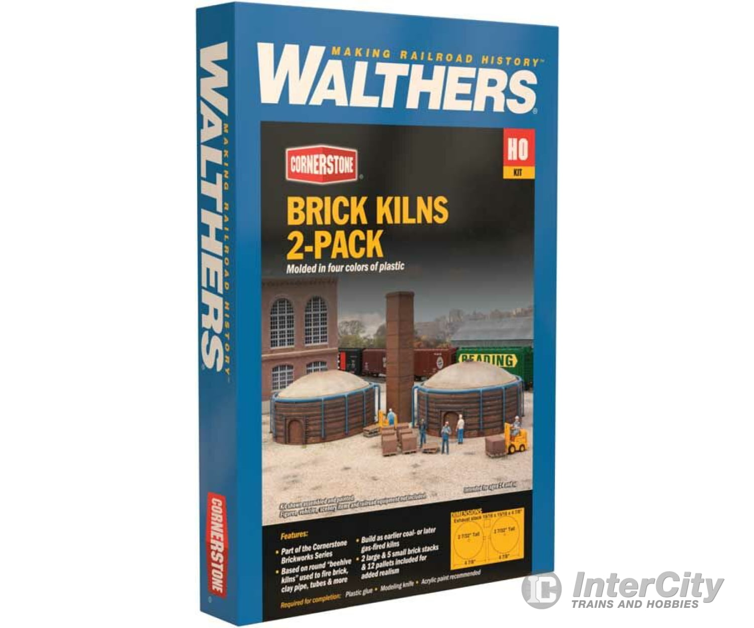 Walthers Cornerstone 4100 Brick Kilns 2-Pack -- Kit - Each 4-7/8 X 2-7/32’ 12.4 5.6Cm Structures