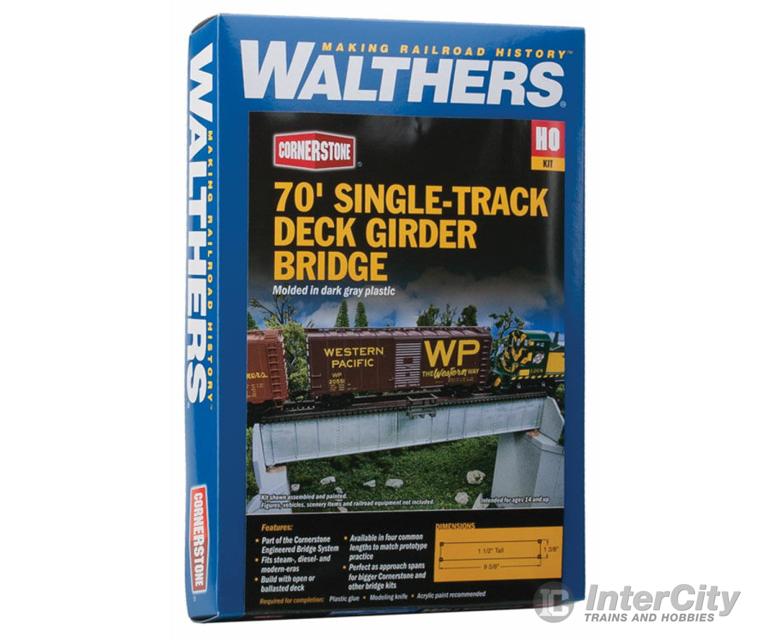 Walthers Cornerstone 4507 70’ Single-Track Railroad Deck Girder Bridge -- Kit - 9-5/8 X 1-3/8