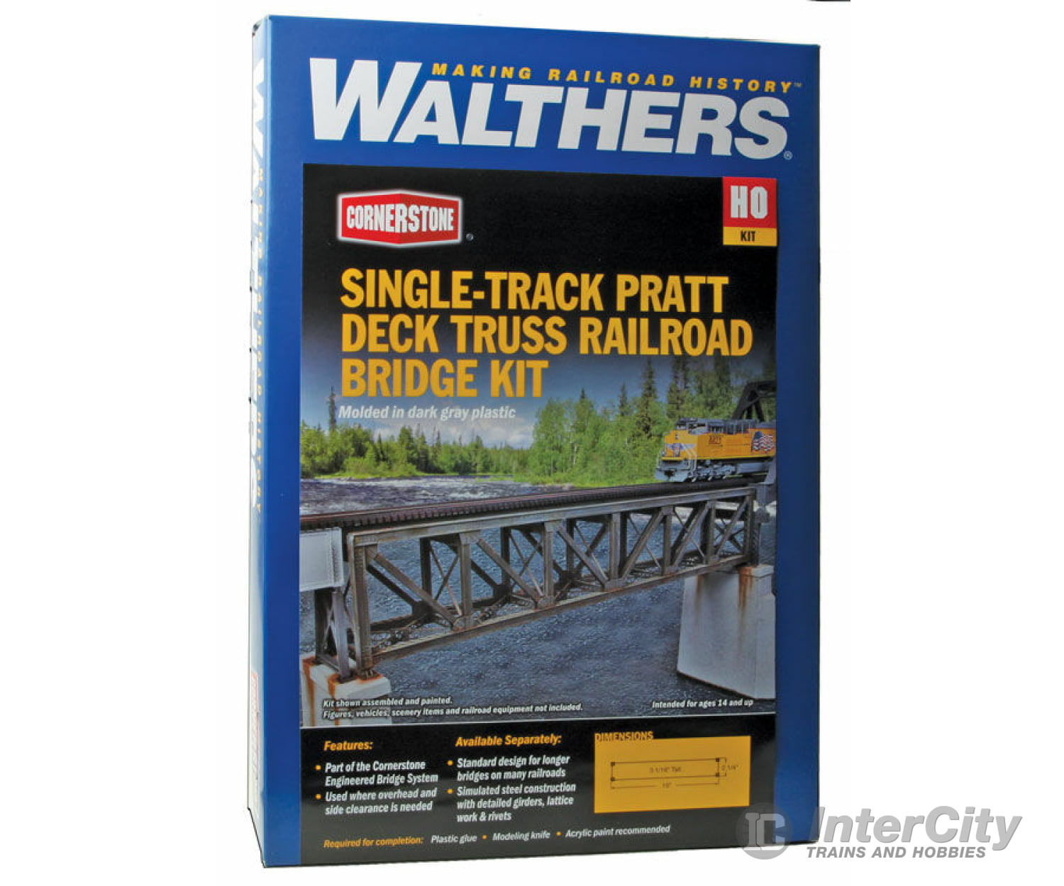 Walthers Cornerstone 4520 109’ Single-Track Pratt Deck Truss Railroad Bridge -- Kit - 15 X 2-5/8