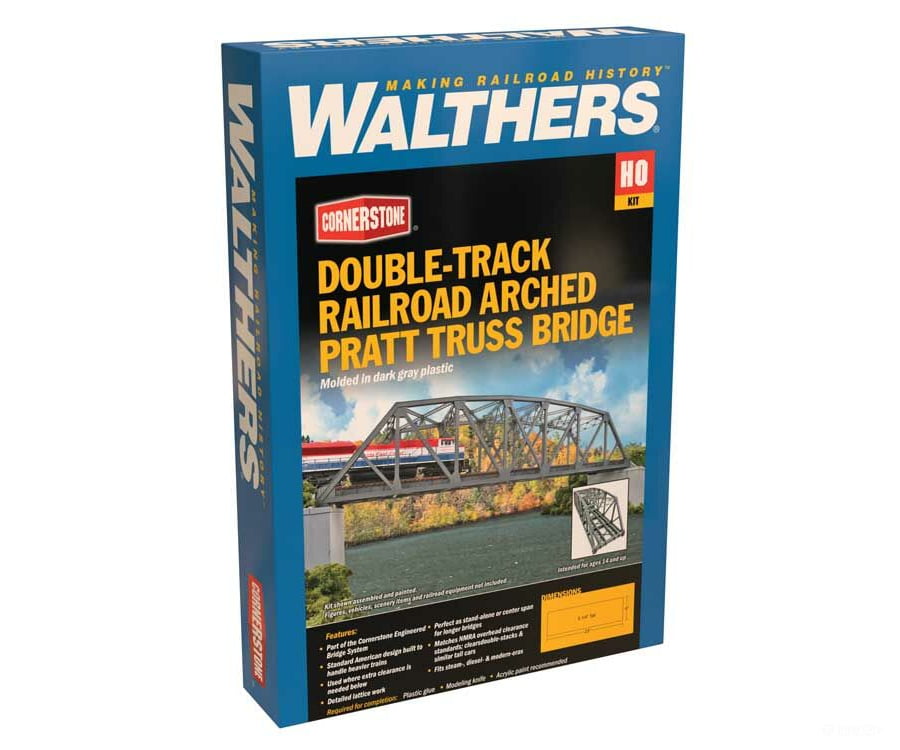 Walthers Cornerstone 4522 Arched Pratt Truss Railroad Bridge -- Double-Track Kit - 23 X 5 5-1/4’