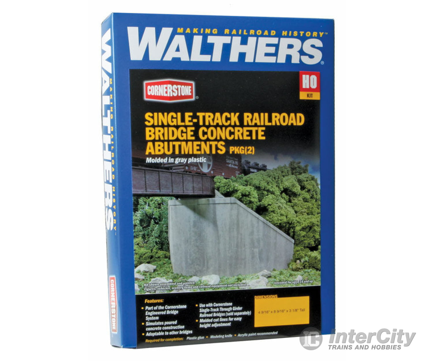 Walthers Cornerstone 4551 Single-Track Railroad Bridge Concrete Abutments Pkg(2) -- Kit - 4-9/16 X