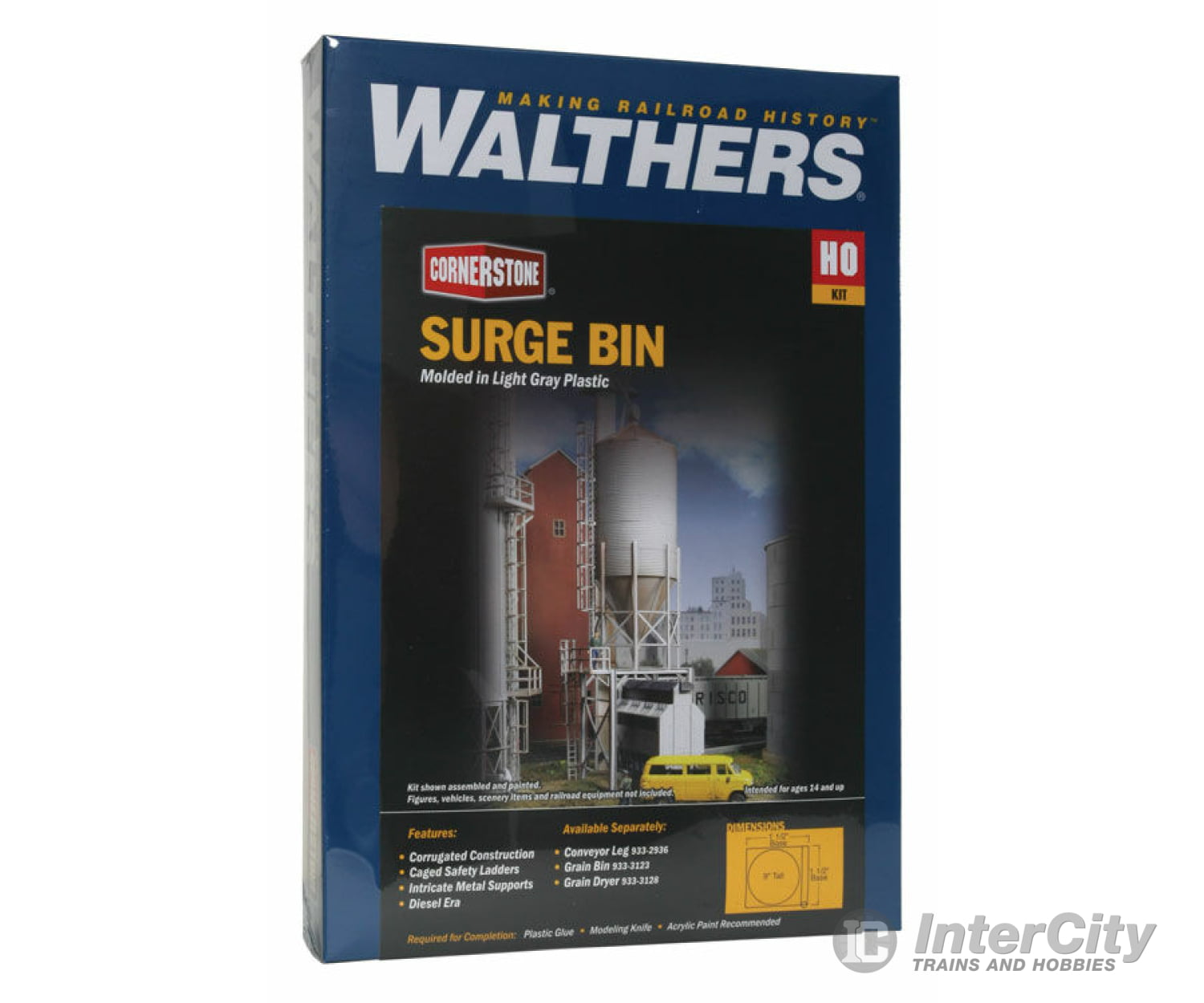 Walthers Cornerstone Ho 2935 Grain Surge Bin -- Kit - 1-1/2 X 9 3.8 22.7Cm Structures