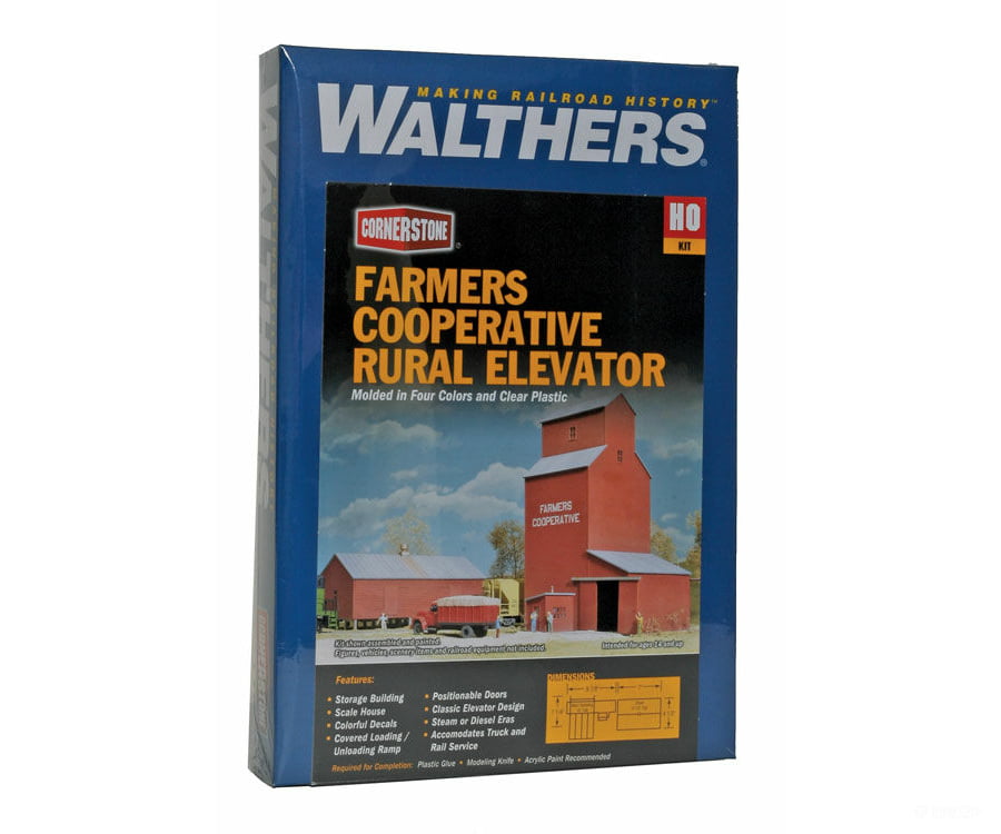 Walthers Cornerstone Ho 3036 Farmers Cooperative Rural Grain Elevator -- Kit - Elevator: 8-7/8 X