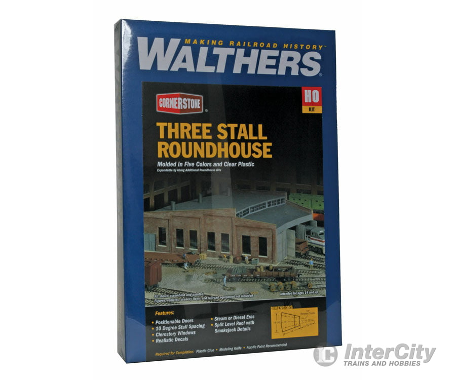 Walthers Cornerstone Ho 3041 Three-Stall Roundhouse -- Kit - 14 X 14-1/4 4-11/16 35.6 36.2 11.9Cm