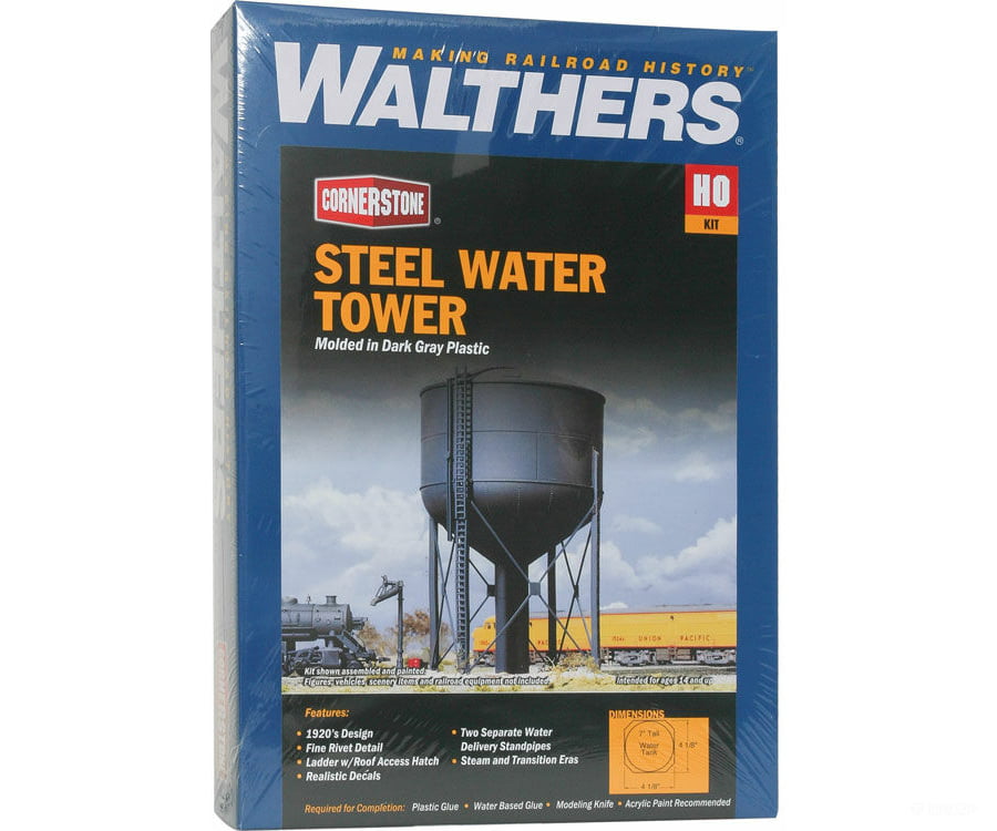 Walthers Cornerstone Ho 3043 Steel Water Tank -- Kit - 3-1/4 X 3 7 11.3 7.5 17.5 Cm Structures