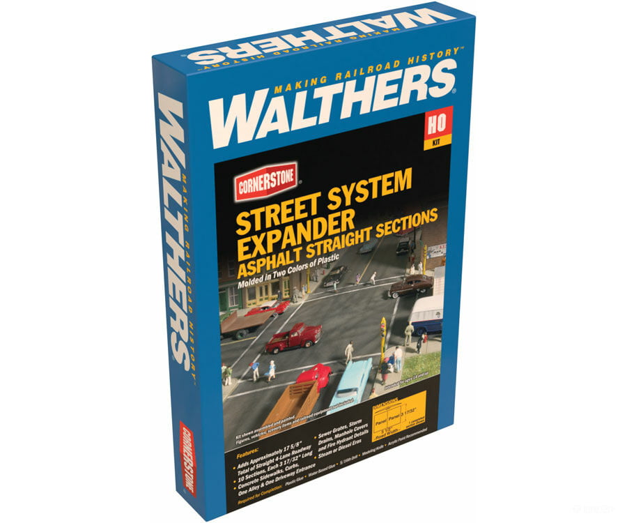 Walthers Cornerstone Ho 3195 Asphalt Street System -- Straight Sections Pkg(10) With Accessories