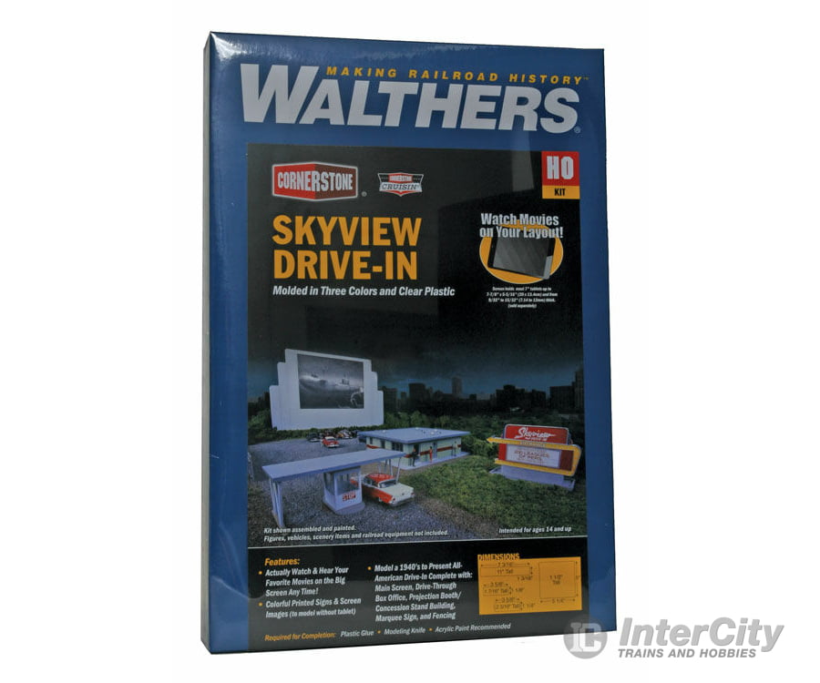 Walthers Cornerstone Ho 3478 Skyview Drive-In Theater -- Kit - Screen Holds Most 7 Tablets (7-7/8 X