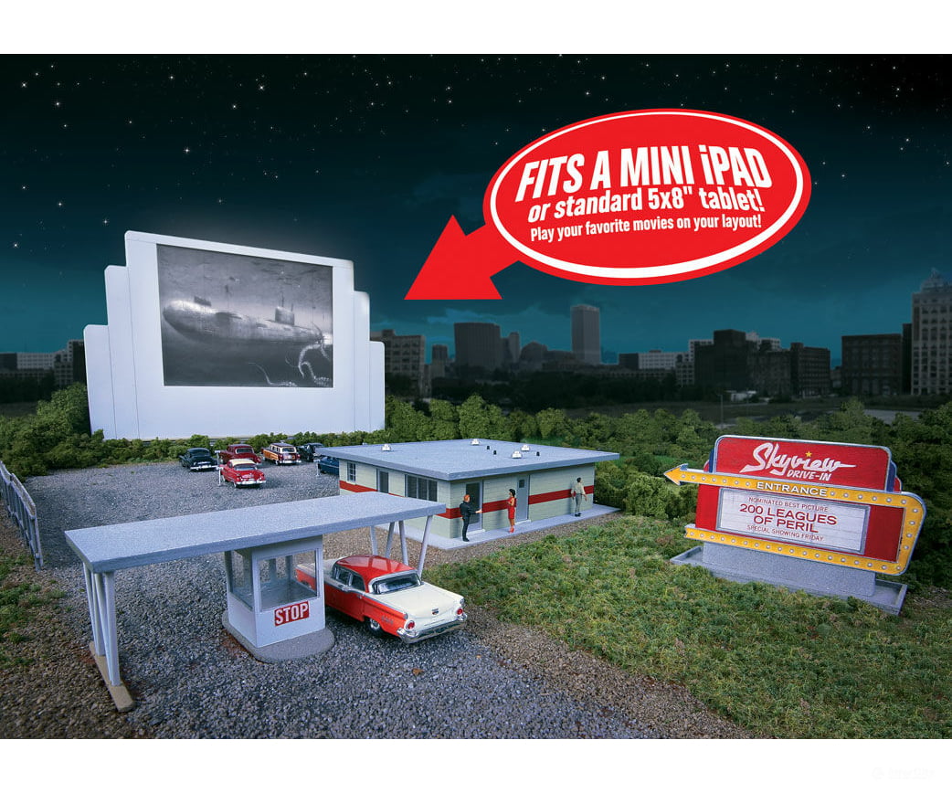 Walthers Cornerstone Ho 3478 Skyview Drive-In Theater -- Kit - Screen Holds Most 7 Tablets (7-7/8 X