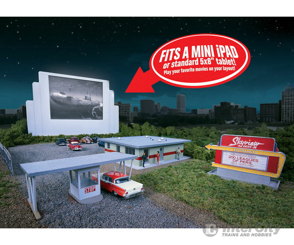 Walthers Cornerstone Ho 3478 Skyview Drive-In Theater -- Kit - Screen Holds Most 7 Tablets (7-7/8 X