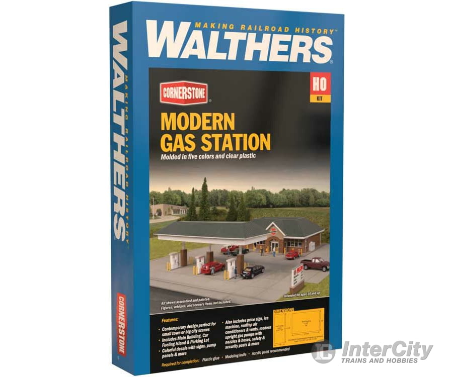 Walthers Cornerstone Ho 3537 Modern Gas Station -- Kit - Main Building: 10-7/16 X 6-1/2 3-1/8 26.5