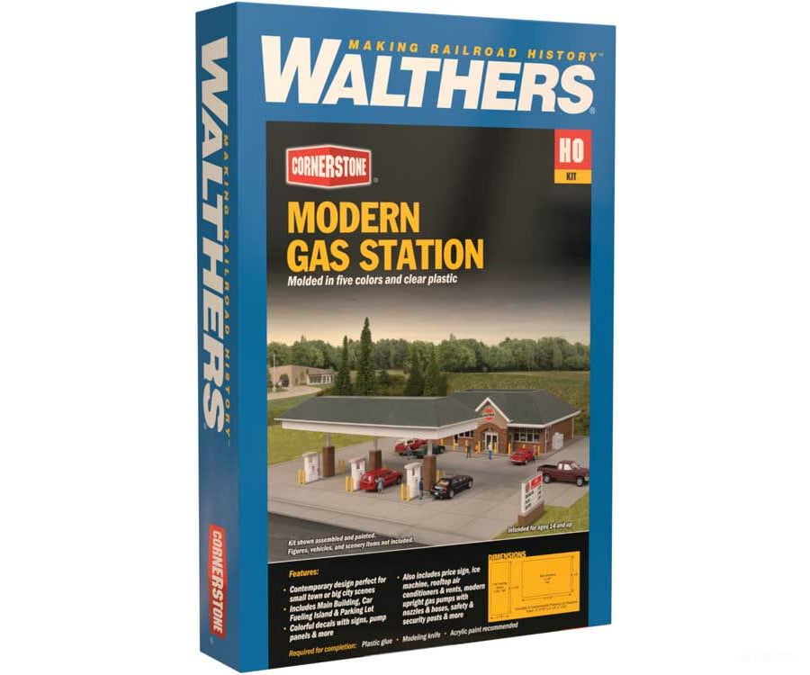 Walthers Cornerstone Ho 3537 Modern Gas Station -- Kit - Main Building: 10-7/16 X 6-1/2 3-1/8 26.5