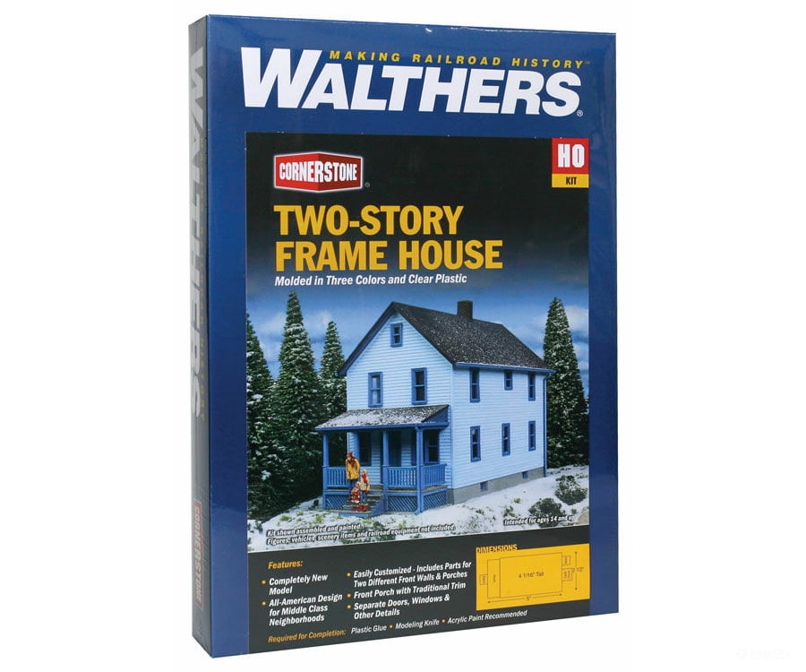 Walthers Cornerstone Ho 3786 Two-Story Frame House -- Kit - 5 X 2-1/2 4-1/16 12.7 6.3 10.3Cm