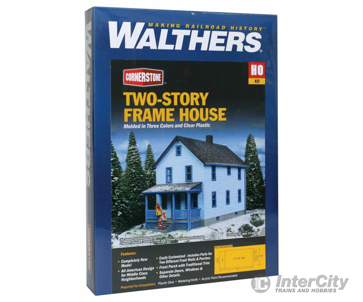 Walthers Cornerstone Ho 3786 Two-Story Frame House -- Kit - 5 X 2-1/2 4-1/16 12.7 6.3 10.3Cm