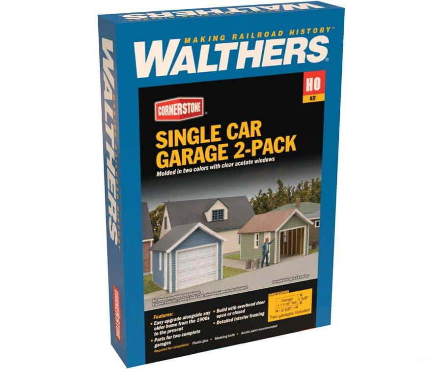Walthers Cornerstone Ho 3796 Single-Car Garage Pkg(2) -- Kit - Each: 2-5/8 X 1-5/8 1-11/16 6.6 4