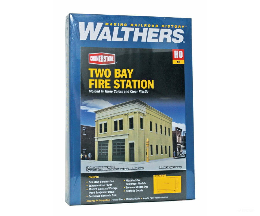 Walthers Cornerstone Ho 4022 Two-Bay Fire Station -- Kit - 8 X 4-7/8 5-1/2 20.3 12.4 14Cm Structures