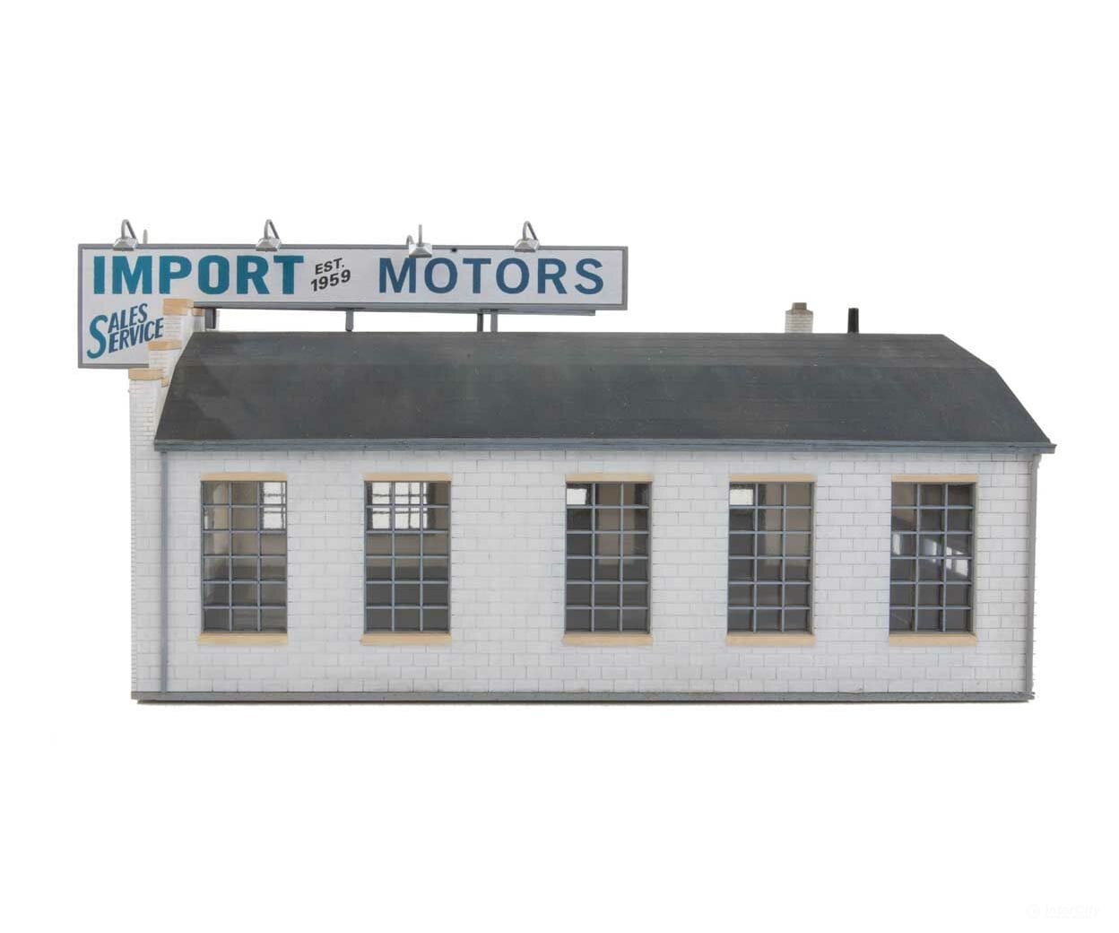 Walthers Cornerstone Ho 4023 Import Motors -- Kit - 7-1/4 X 5-3/8 3-7/8 18.4 13.6 9.4Cm Structures