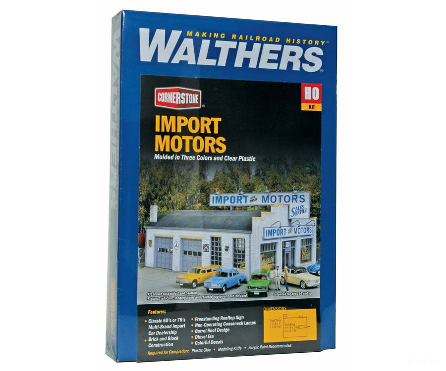 Walthers Cornerstone Ho 4023 Import Motors -- Kit - 7-1/4 X 5-3/8 3-7/8 18.4 13.6 9.4Cm Structures