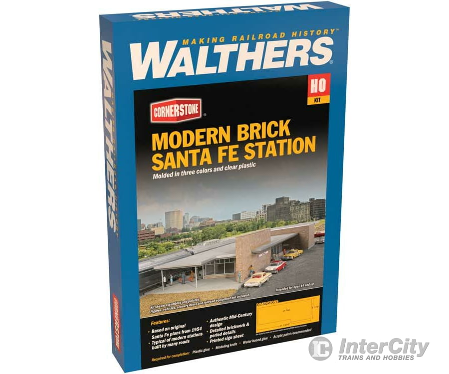 Walthers Cornerstone Ho 4064 Modern Brick Santa Fe Station -- Kit - 21-13/16 X 8-1/16 3 55.5 20.4