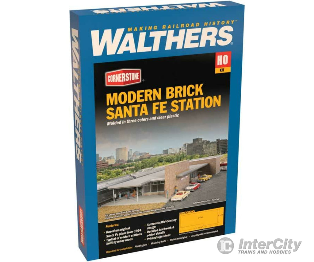 Walthers Cornerstone Ho 4064 Modern Brick Santa Fe Station -- Kit - 21-13/16 X 8-1/16 3 55.5 20.4