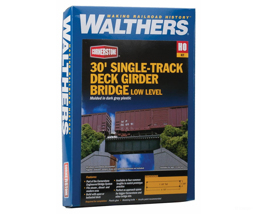 Walthers Cornerstone Ho 4509 30 Single Track Railroad Deck Girder Bridge -- Low Level Kit - 4-1/8 X