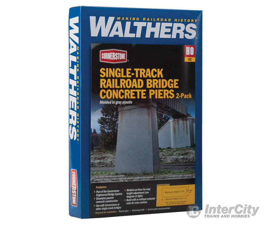 Walthers Cornerstone Ho 4550 Single-Track Railroad Bridge Concrete Piers Pkg(2) -- Kit - 5-1/8 X