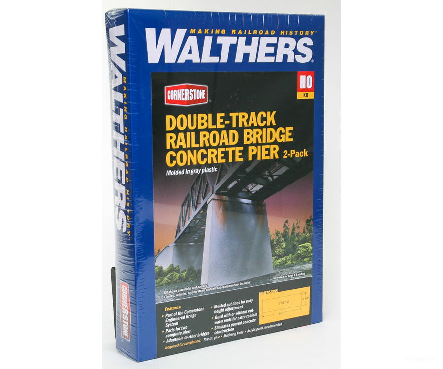Walthers Cornerstone Ho 4552 Double-Track Railroad Bridge Concrete Pier 2-Pack -- Kit 5-7/16 X 1-1/4