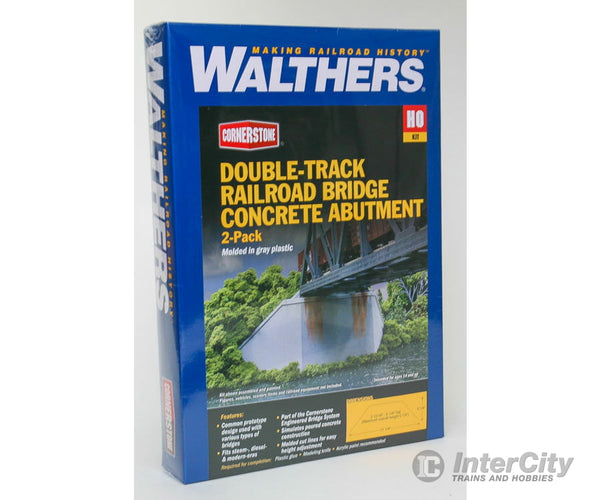 Walthers Cornerstone Ho 4553 Double-Track Railroad Bridge Concrete Abutment Pkg(2) -- Kit - 11-1/4 X
