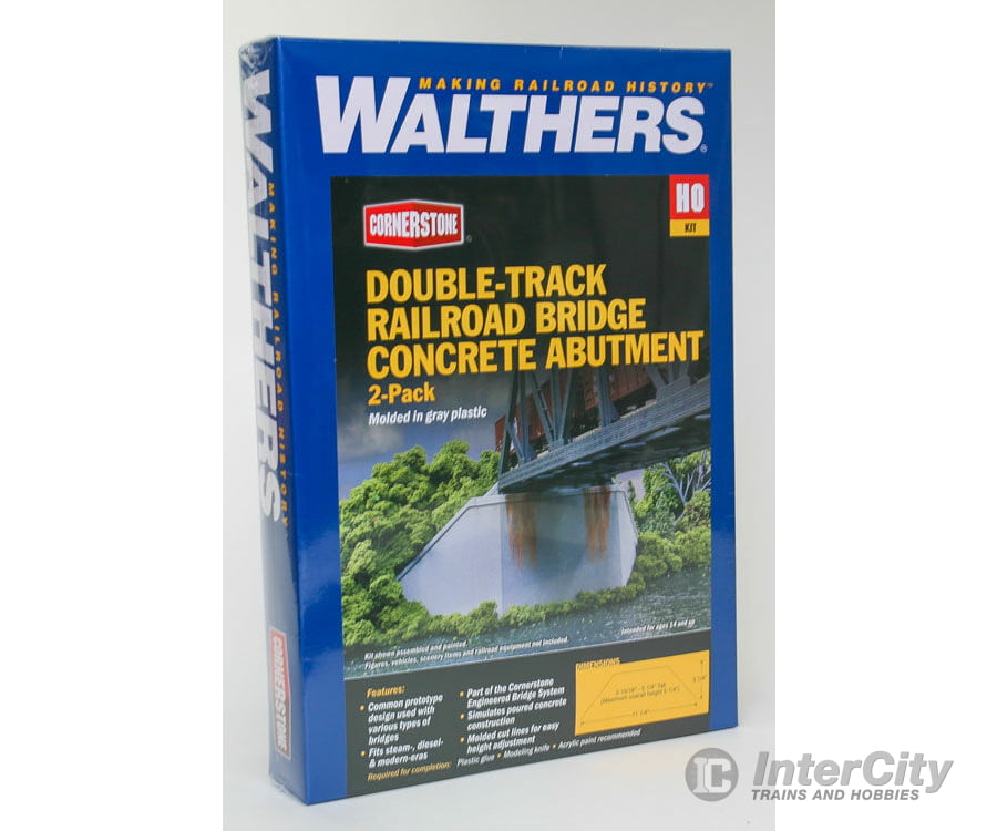Walthers Cornerstone Ho 4553 Double-Track Railroad Bridge Concrete Abutment Pkg(2) -- Kit - 11-1/4 X