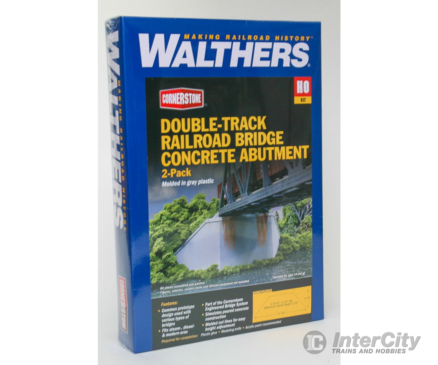 Walthers Cornerstone Ho 4553 Double-Track Railroad Bridge Concrete Abutment Pkg(2) -- Kit - 11-1/4 X