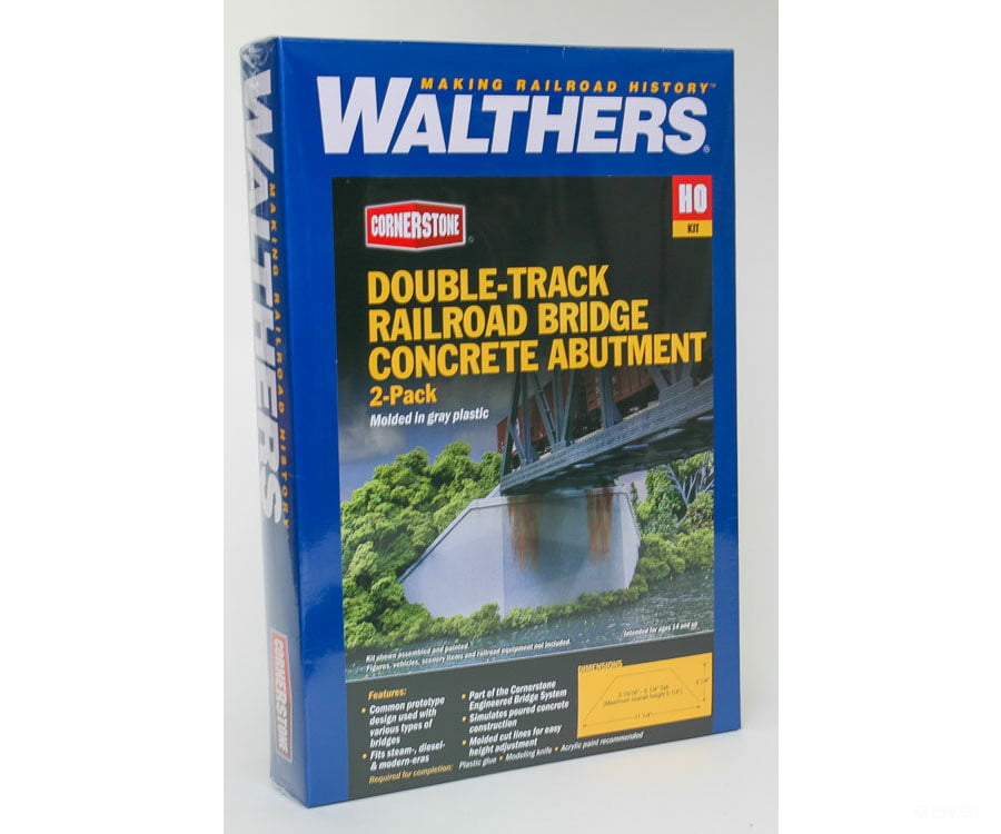 Walthers Cornerstone Ho 4553 Double-Track Railroad Bridge Concrete Abutment Pkg(2) -- Kit - 11-1/4 X