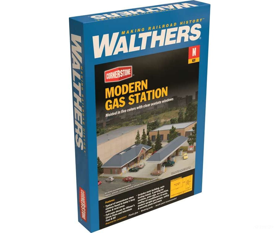 Walthers Cornerstone N 3885 Modern Gas Station -- Kit - Main Building: 5-3/4 X 3-5/8 1-3/4 14.6 9.2