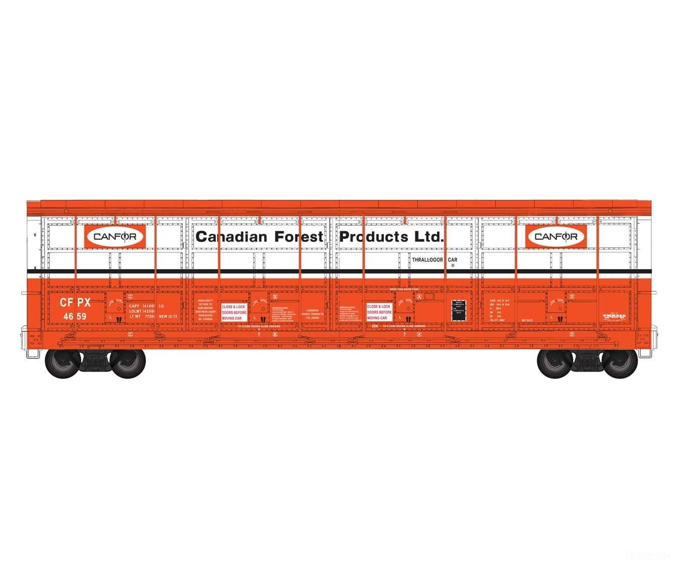 Walthers HO 101945 Proto 56’ Thrall All-Door Boxcar - Canfor (Red) #4659 - Freight Cars