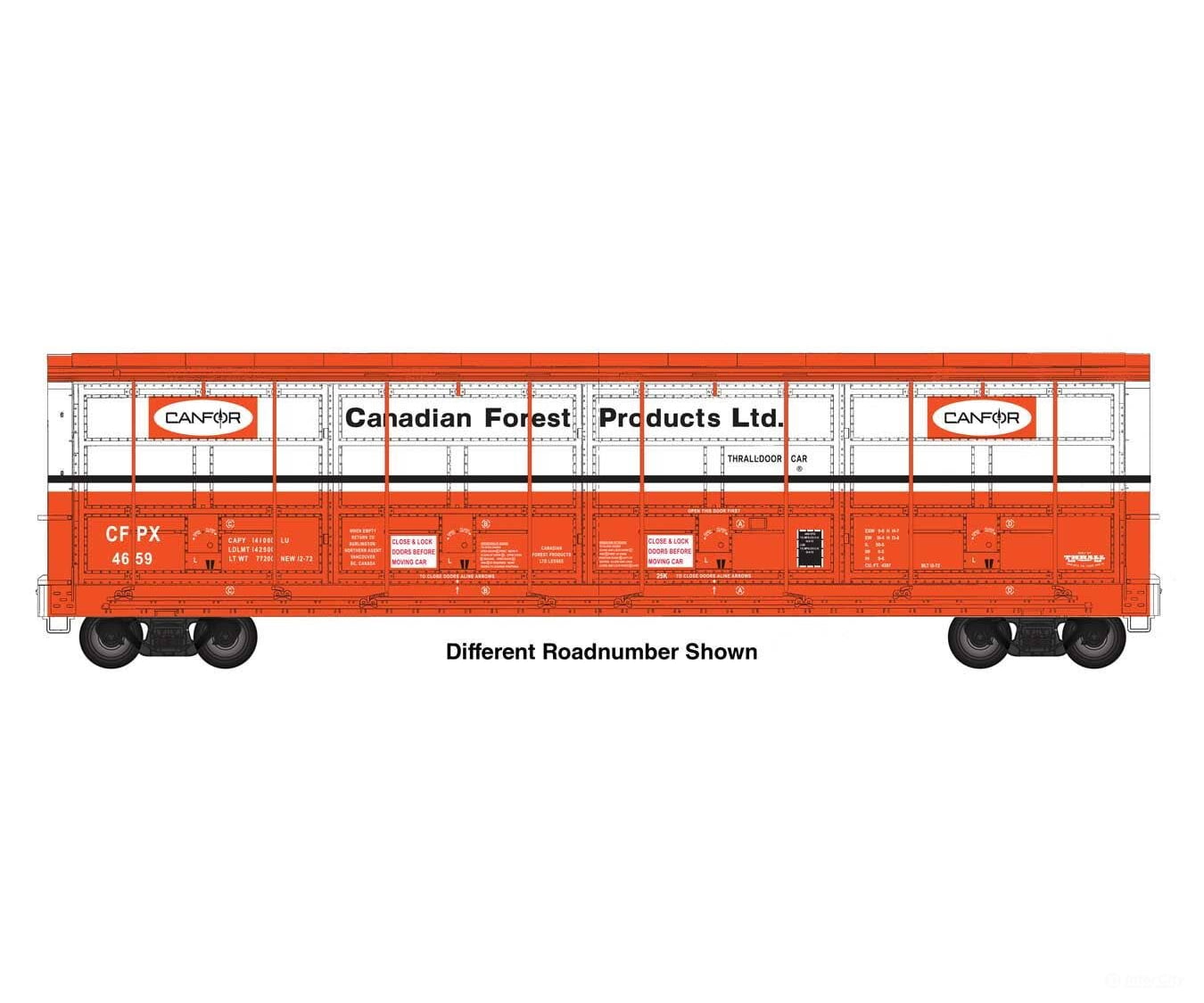 Walthers HO 101946 Proto 56’ Thrall All-Door Boxcar - Canfor (Red) #4674 - Freight Cars