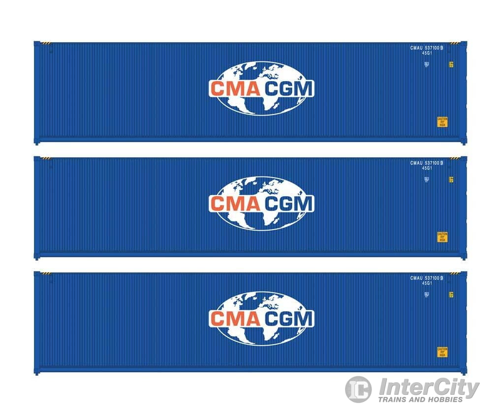 Walthers HO 18251 40’ Fully Corrugated Container - 3-Pack - CMA-CGM Freight Loads & Containers