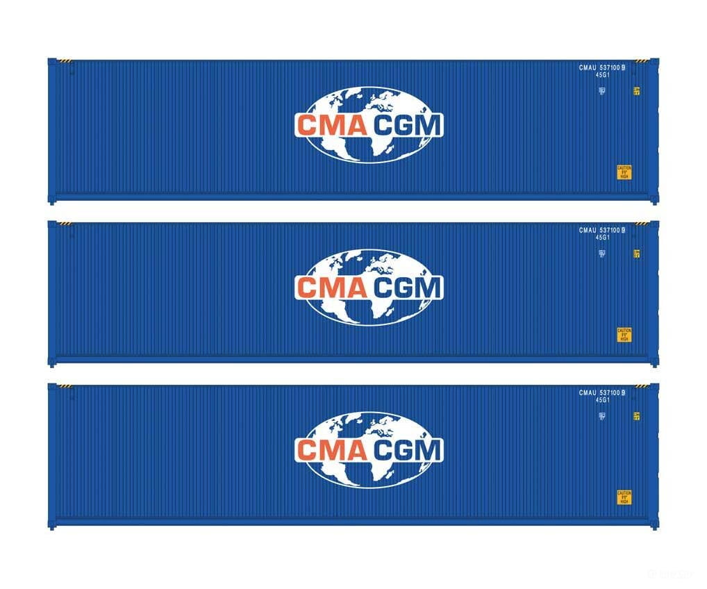Walthers HO 18251 40’ Fully Corrugated Container - 3-Pack - CMA-CGM Freight Loads & Containers