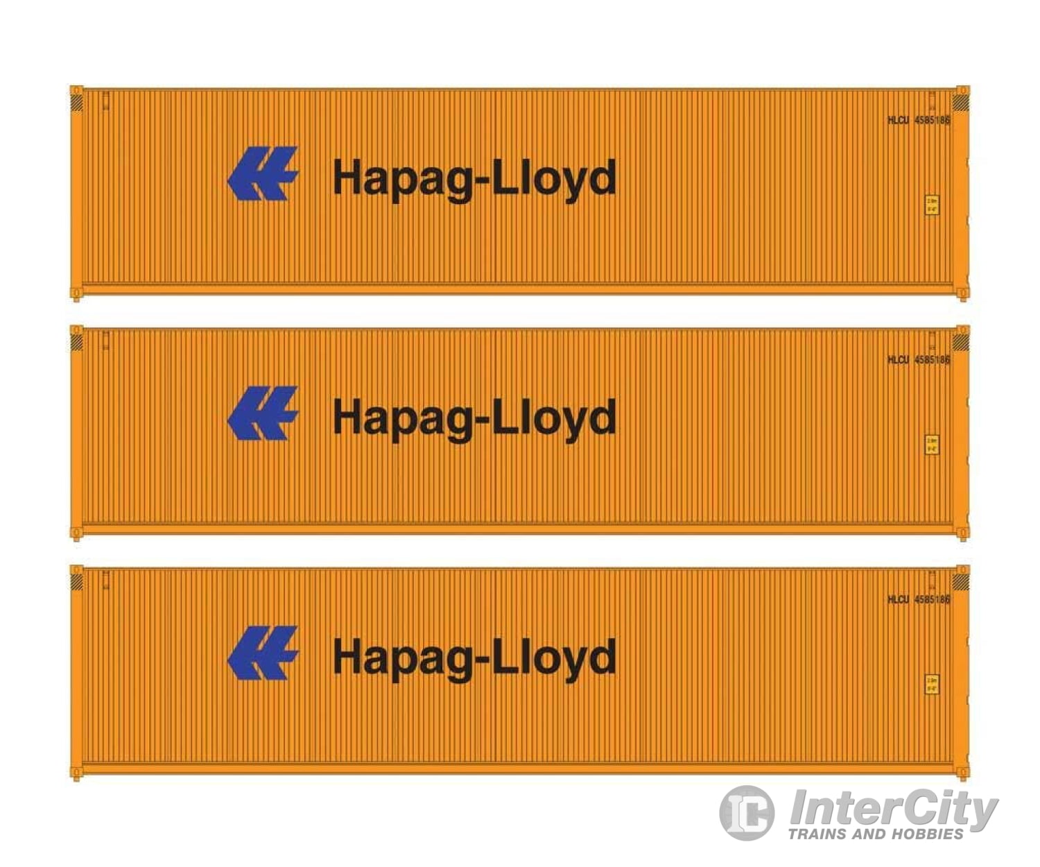 Walthers HO 18252 40’ Fully Corrugated Container - 3-Pack - HAPAG-LIOYD Freight Loads & Containers
