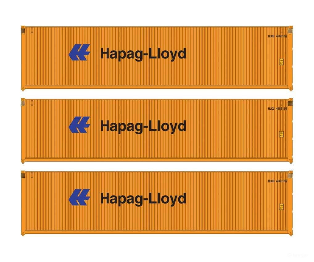 Walthers HO 18252 40’ Fully Corrugated Container - 3-Pack - HAPAG-LIOYD Freight Loads & Containers