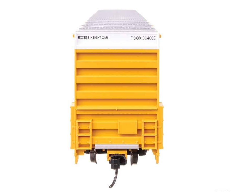 Walthers HO 3113 60’ High Cube Plate F Horizontal Post Boxcar - TTX TBOX #664008 (yellow black Standard Lettering)