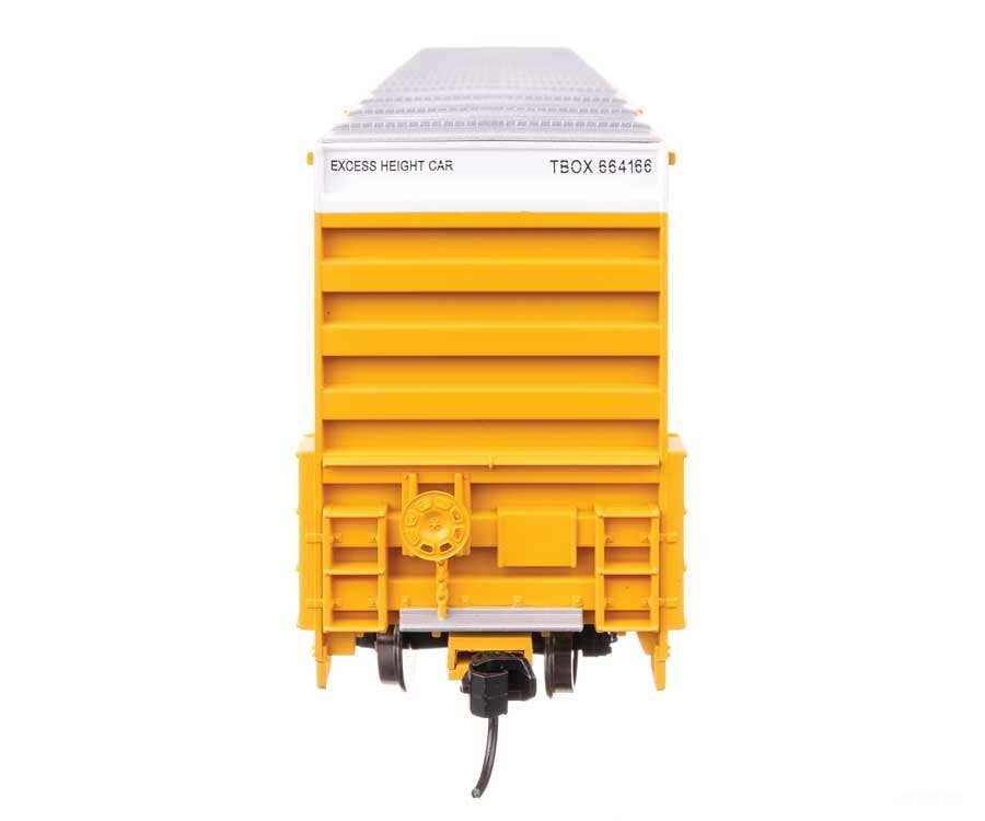 Walthers HO 3114 60’ High Cube Plate F Horizontal Post Boxcar - TTX TBOX #664166 (yellow black Standard Lettering)
