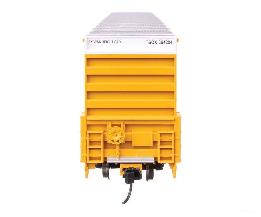 Walthers HO 3115 60’ High Cube Plate F Horizontal Post Boxcar - TTX TBOX #664204 (yellow black Standard Lettering)