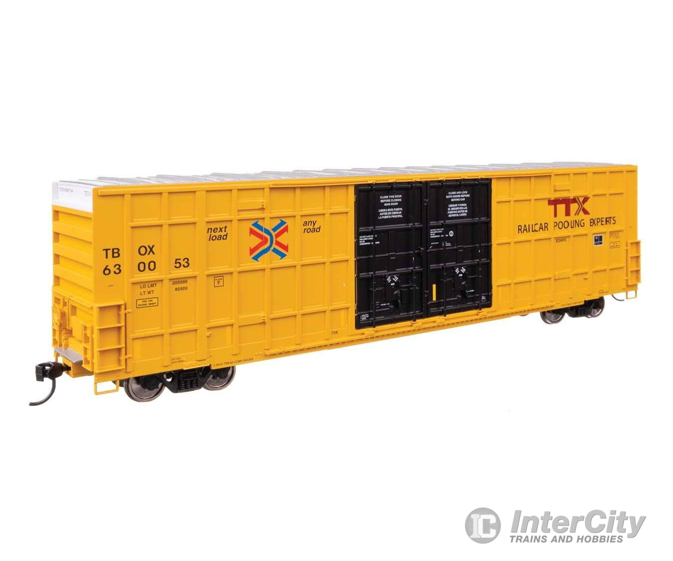 Walthers HO 3117 60’ High Cube Plate F Horizontal Post Boxcar - TTX TBOX #630053 (yellow black High Lettering) Freight