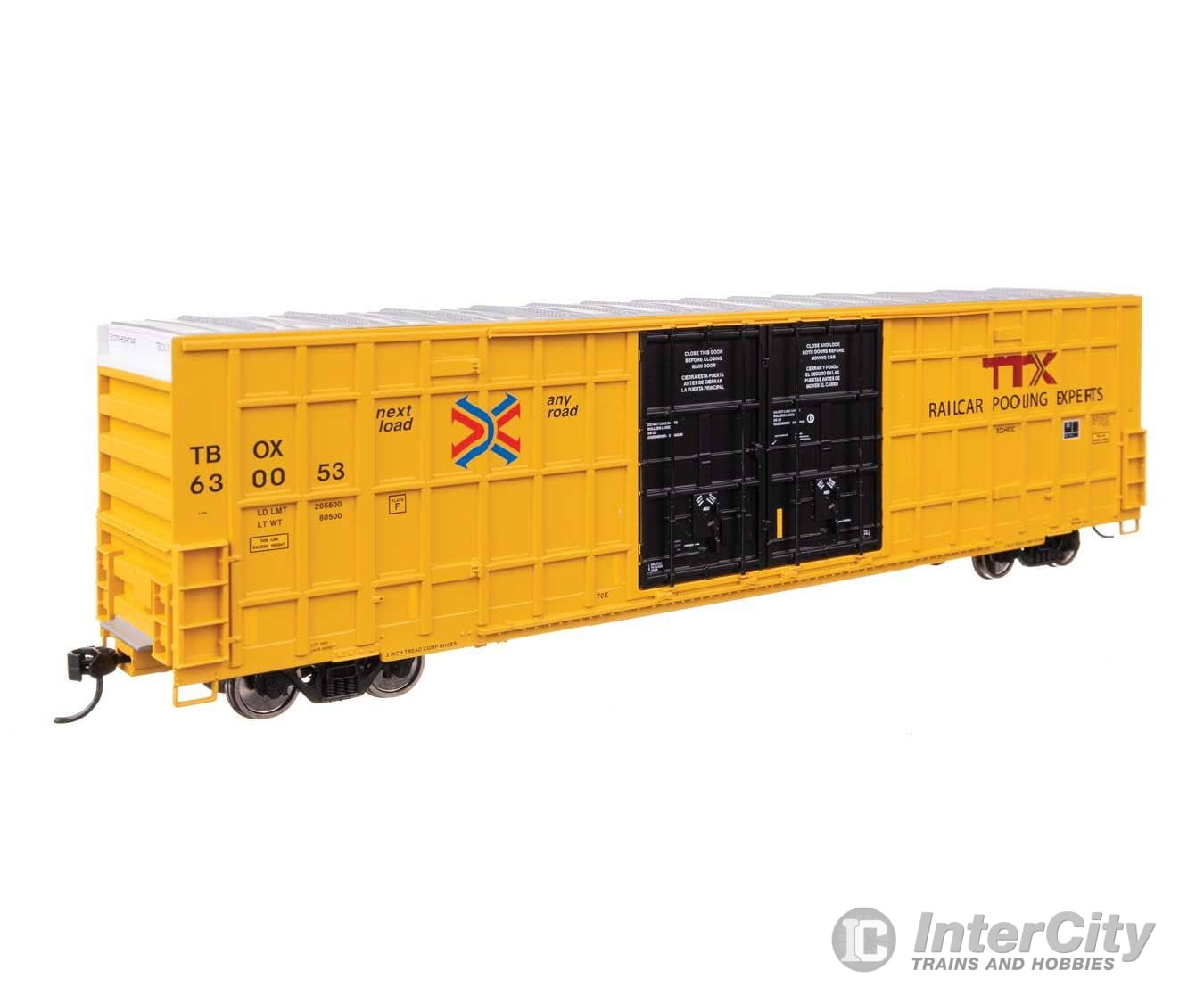 Walthers HO 3117 60’ High Cube Plate F Horizontal Post Boxcar - TTX TBOX #630053 (yellow black High Lettering) Freight
