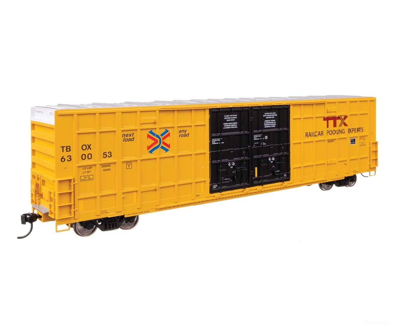 Walthers HO 3117 60’ High Cube Plate F Horizontal Post Boxcar - TTX TBOX #630053 (yellow black High Lettering) Freight