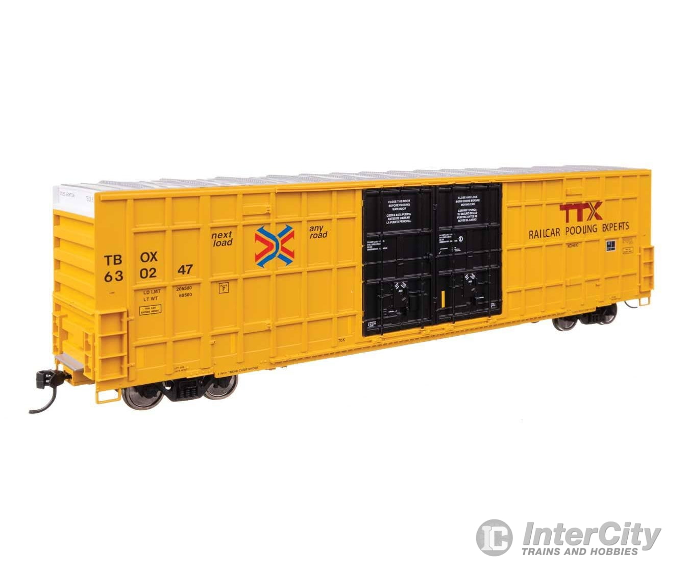 Walthers HO 3119 60’ High Cube Plate F Horizontal Post Boxcar - TTX TBOX #630247 (yellow black High Lettering) Freight