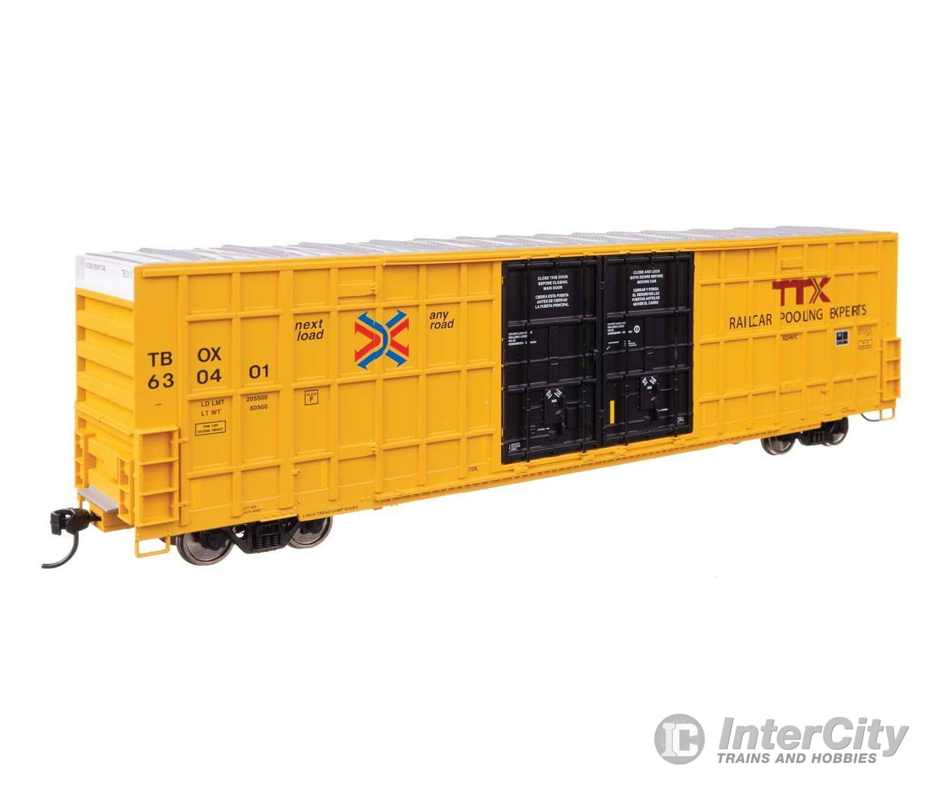 Walthers HO 3120 60’ High Cube Plate F Horizontal Post Boxcar - TTX TBOX #630401 (yellow black High Lettering) Freight