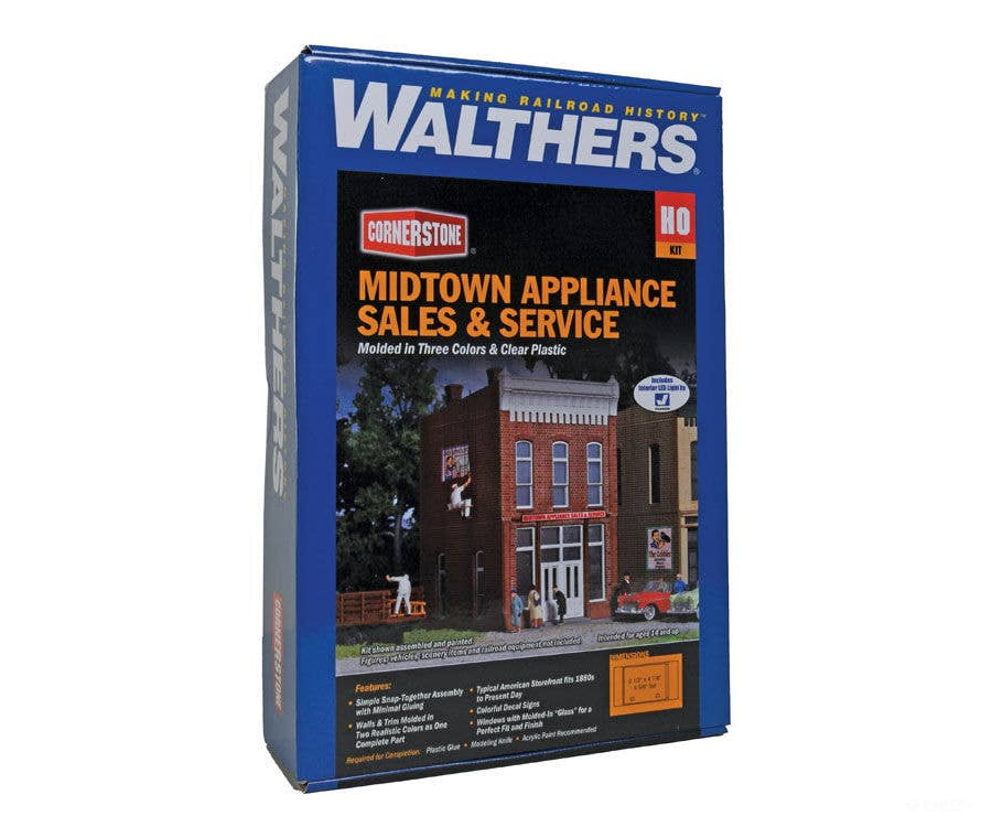 Walthers HO 3658 Midtown Appliance Sales & Service - Kit - 2-1/2 x 4-7/8 x 4-5/8’’ 6.2 x 12.1 x 11.5cm - Structures
