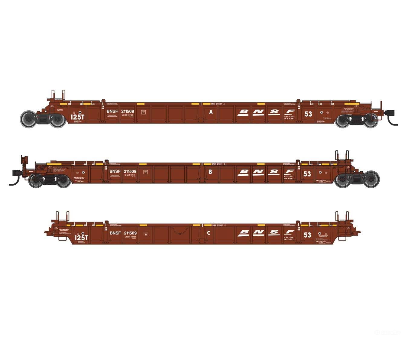 Walthers HO 55817 NSC Articulated 3-Unit 53’ Well Car - BNSF Railway #211509 Freight Cars
